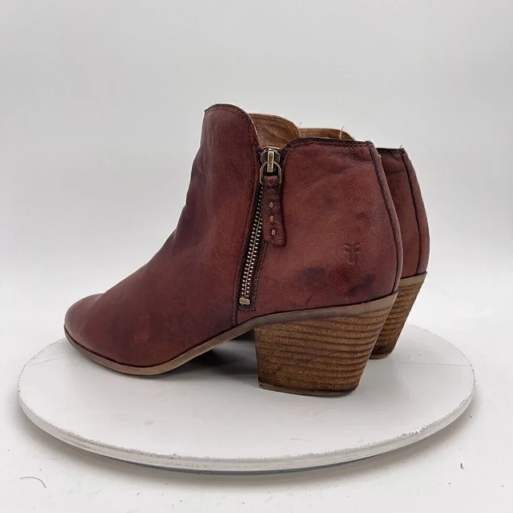 Frye Judith Women Size 10M Cognac Brown Leather Ankle Zip Block Heel Boot